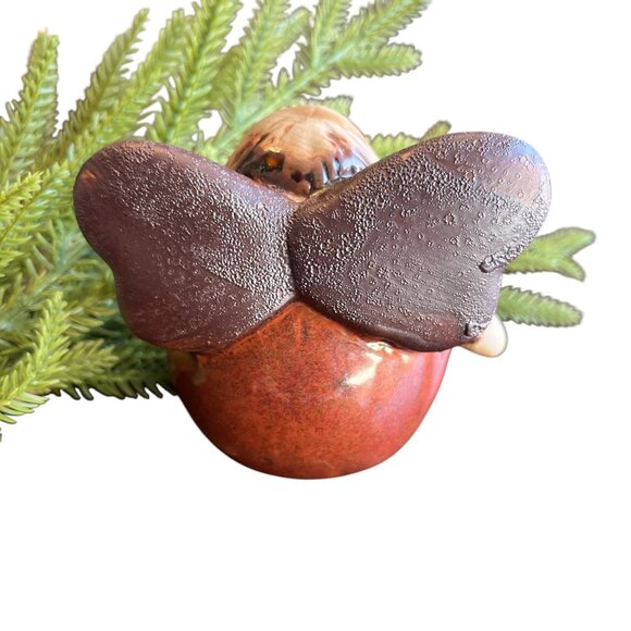 Round Brown Roly Poly Angel Pottery Figurine 3" x 4" Curvy Christmas Heavenly - Picture 4 of 9